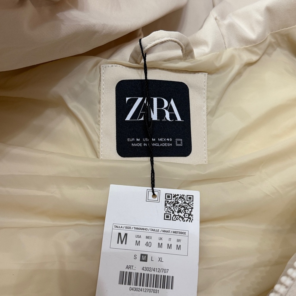 ZARA Men's Cream Hooded Puffer Jacket Vest new - Picture 7 of 9